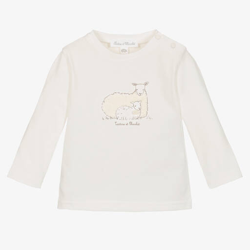 Tartine et Chocolat-Ivory Cotton Sheep Baby Top | Childrensalon