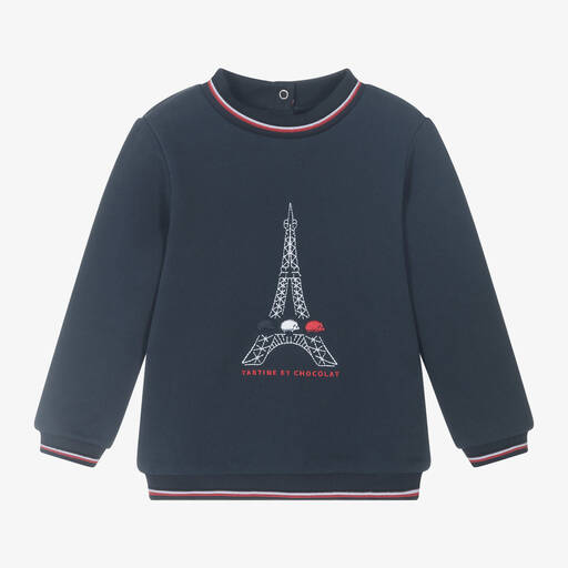 Tartine et Chocolat-Navy Blue Cotton Eiffel Tower Sweatshirt | Childrensalon