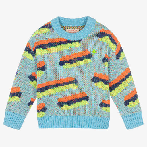 The Animals Observatory-Blue & Orange Knitted Sweater | Childrensalon