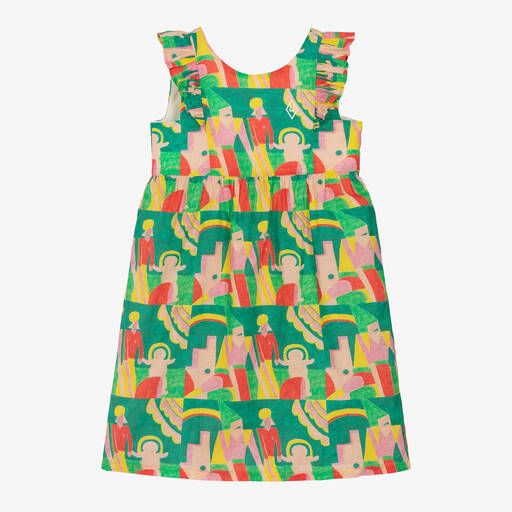 The Animals Observatory-Girls Green Cotton Abstract Print Dress | Childrensalon