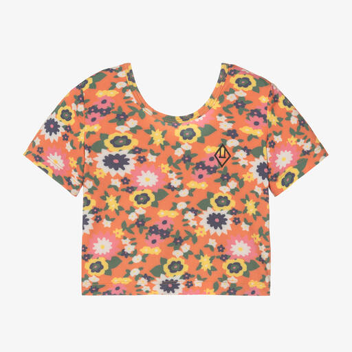 The Animals Observatory-Girls Orange Floral T-Shirt | Childrensalon