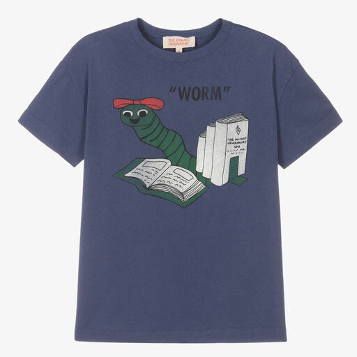 The Animals Observatory-Teen Blue Cotton Bookworm T-Shirt | Childrensalon