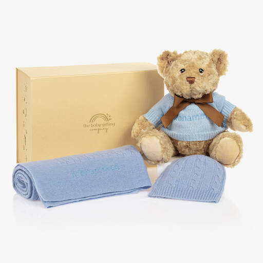 The Baby Gifting Company-Baby Boys Blue Cashmere Personalised Hamper | Childrensalon