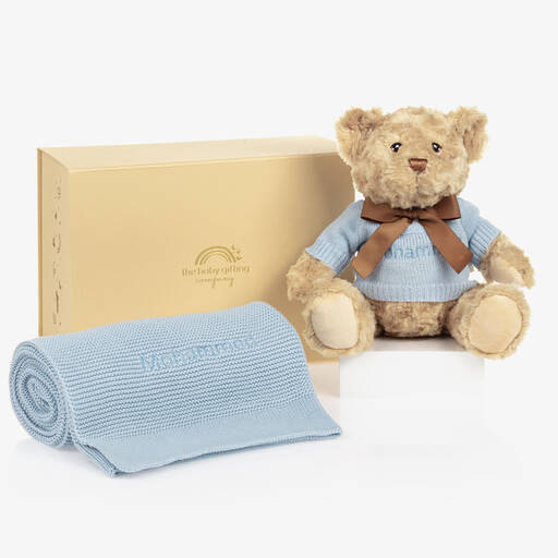 The Baby Gifting Company-Baby Boys Blue Personalised Teddy Hamper | Childrensalon
