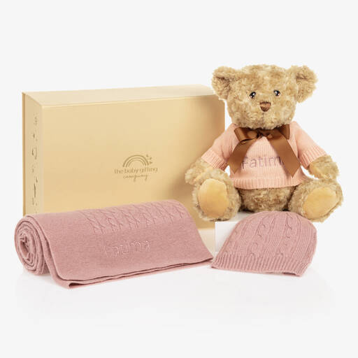 The Baby Gifting Company-Baby Girls Pink Cashmere Personalised Hamper | Childrensalon