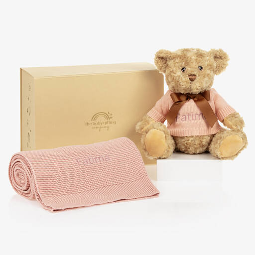 The Baby Gifting Company-Baby Girls Pink Personalised Teddy Hamper | Childrensalon