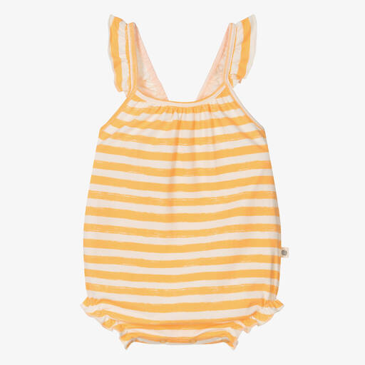 The Bonnie Mob-Baby Girls Orange Stripe Cotton Shortie | Childrensalon