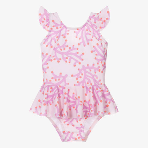 The Bonnie Mob-Baby Girls Pink Coral Swimsuit (UPF 50+) | Childrensalon