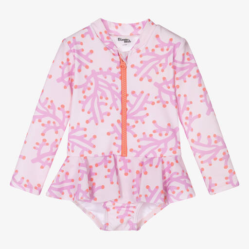 The Bonniemob-Baby Girls Pink Coral Swimsuit (UPF50+) | Childrensalon