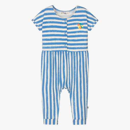 The Bonnie Mob-Blue Stripe Organic Cotton Baby Jumpsuit | Childrensalon
