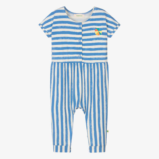 The Bonniemob-Blue Stripe Organic Cotton Baby Jumpsuit | Childrensalon