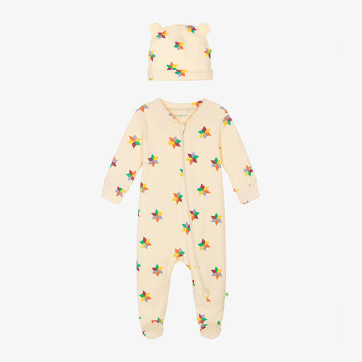 The Bonniemob-Ivory Organic Cotton Babygrow & Hat Set | Childrensalon