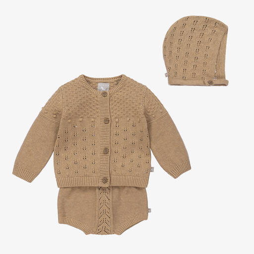 The Little Tailor-Beige Knitted Baby Shorts Set | Childrensalon