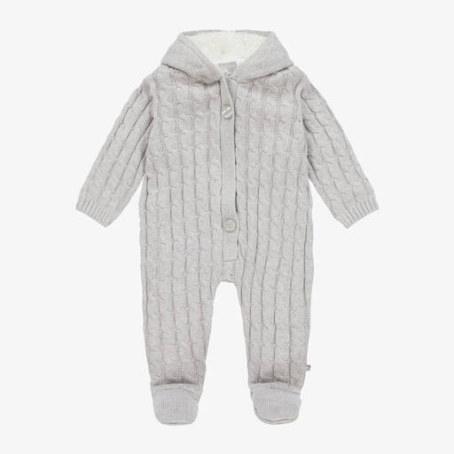 The Little Tailor-Grey Cotton Knitted Pramsuit | Childrensalon