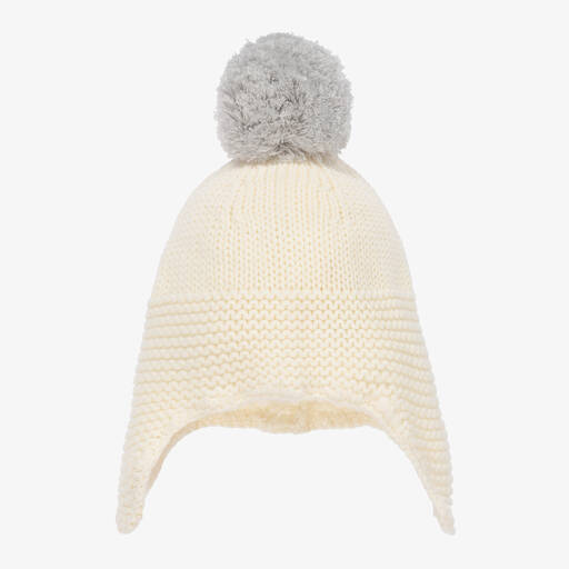 The Little Tailor-Ivory Cotton Knit Bobble Hat | Childrensalon