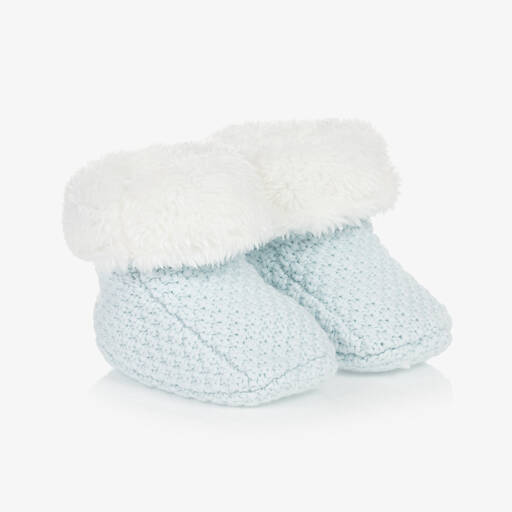 The Little Tailor-Pale Blue Knitted Baby Booties | Childrensalon
