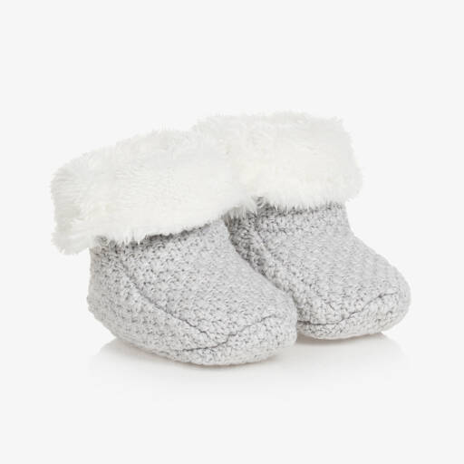 The Little Tailor-Pale Grey Knitted Baby Booties | Childrensalon