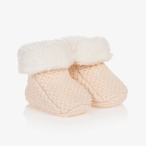 The Little Tailor-Pale Pink Knitted Baby Booties | Childrensalon