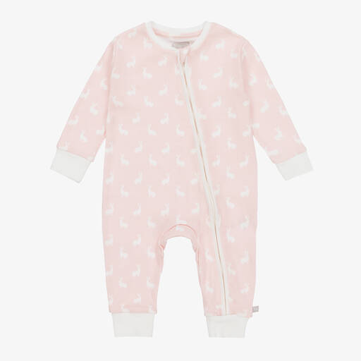 The Little Tailor-Pink Hare Print Cotton Jersey Romper | Childrensalon