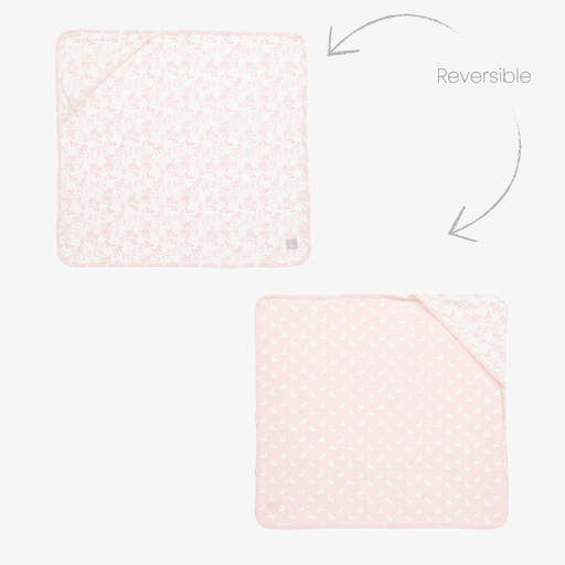 The Little Tailor-Pink Woodland Print Reversible Blanket (69cm) | Childrensalon
