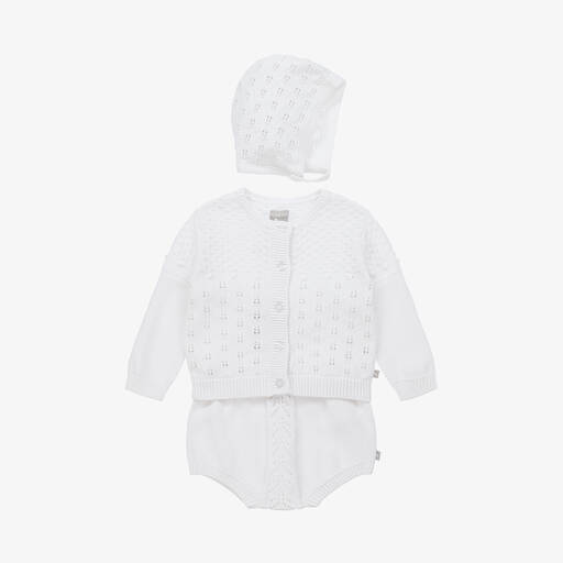 The Little Tailor-White Knitted Cotton Shorts Set | Childrensalon
