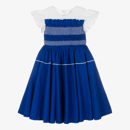 The Middle Daughter-Robe bleue froncée en coton fille | Childrensalon