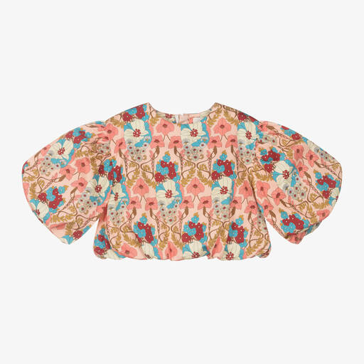 The Middle Daughter-Girls Pink Floral Cotton Blouse | Childrensalon