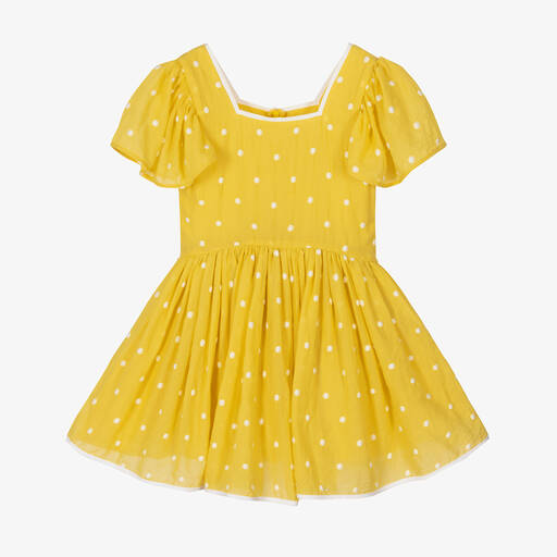 The Middle Daughter-Robe jaune en coton à pois fille | Childrensalon
