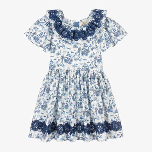 The Middle Daughter-Teen Girls White & Blue Willow Pattern Dress | Childrensalon