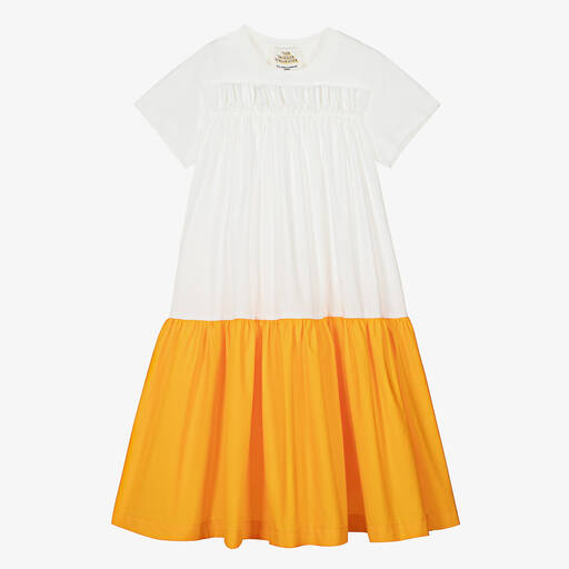 The Middle Daughter-Teen Girls White & Orange Tiered Dress | Childrensalon