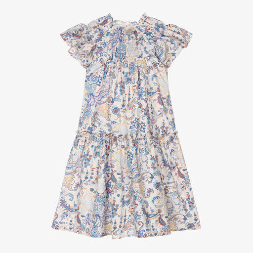 The New Society-Girls Blue Cotton Liberty Print Dress | Childrensalon