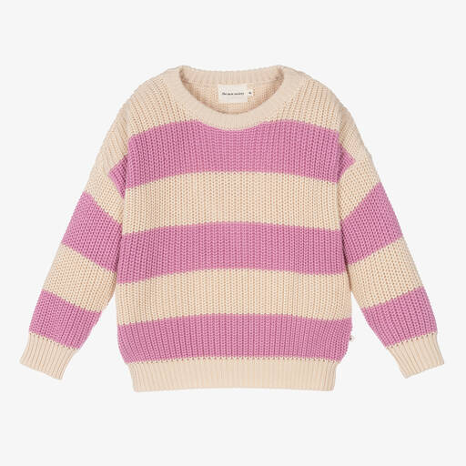 The New Society-Girls Ivory & Purple Cotton Knit Sweater | Childrensalon