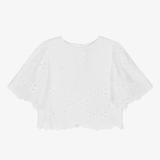 The New Society-Girls White Cotton Broderie Anglaise Blouse | Childrensalon