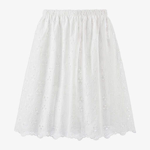 The New Society-Girls White Cotton Broderie Anglaise Skirt | Childrensalon