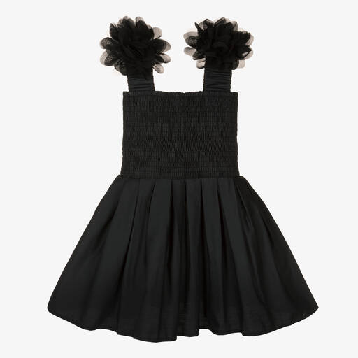 The Tiny Universe-Girls Black Cotton Flower Dress | Childrensalon