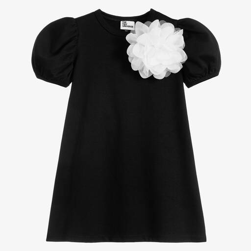 The Tiny Universe-Girls Black Organic Cotton Flower Dress | Childrensalon
