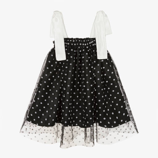 The Tiny Universe-Girls Black Polka Dot Tulle Dress | Childrensalon