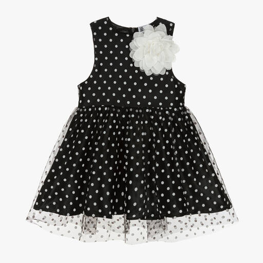 The Tiny Universe-Girls Black Tulle Polka Dot Dress | Childrensalon