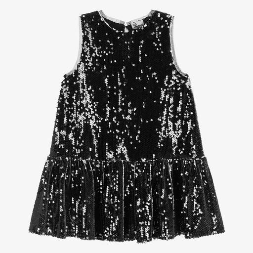The Tiny Universe-فستان تول مزين بترتر لون أسود وأبيض | Childrensalon