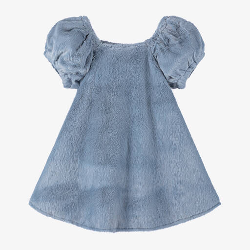 The Tiny Universe-Girls Blue Faux Fur Dress | Childrensalon