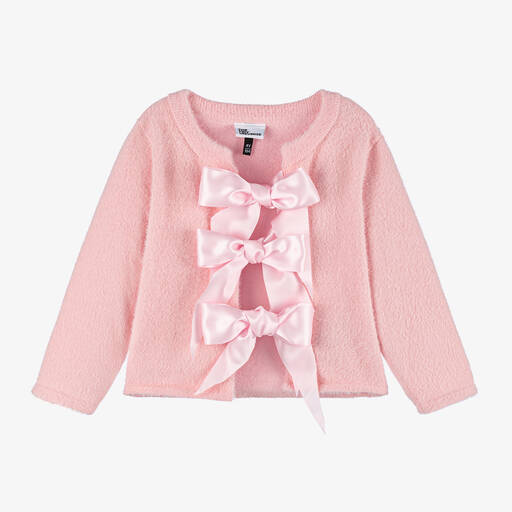 The Tiny Universe-Girls Pink Knitted Bow Cardigan | Childrensalon