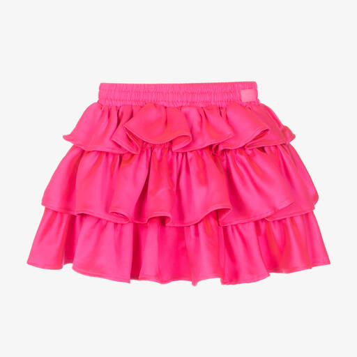 The Tiny Universe-Girls Pink Satin Tiered Ruffle Skirt | Childrensalon