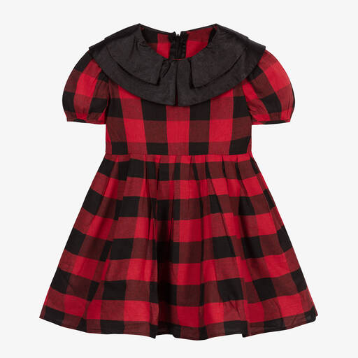 The Tiny Universe-Girls Red Check Cotton Dress | Childrensalon