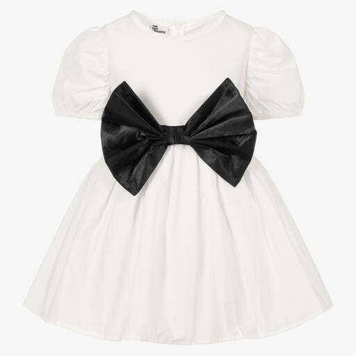 The Tiny Universe-Girls White & Black Cotton Bow Dress | Childrensalon