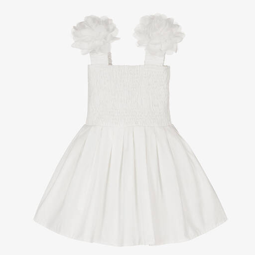The Tiny Universe-Girls White Cotton Flower Dress | Childrensalon