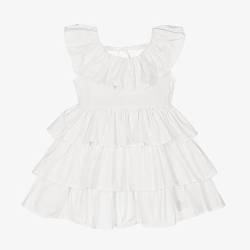 The Tiny Universe-Girls White Cotton Ruffle Dress | Childrensalon