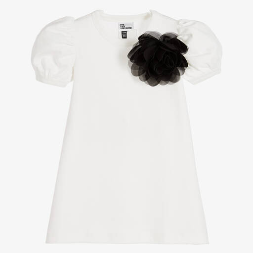 The Tiny Universe-Girls White Organic Cotton Flower Dress | Childrensalon