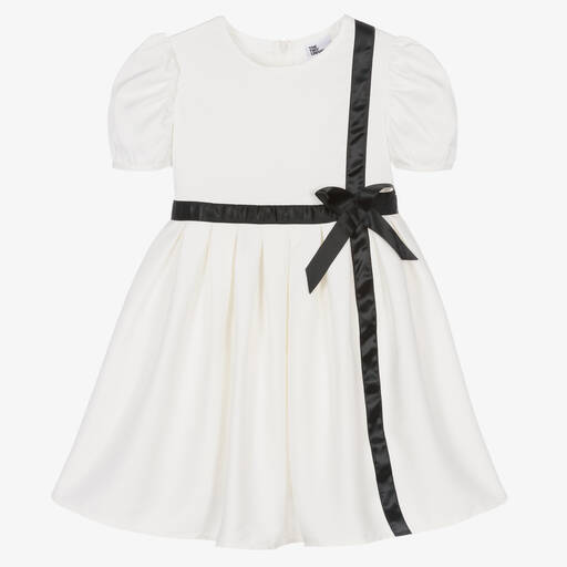 The Tiny Universe-Girls White Satin Bow Dress | Childrensalon