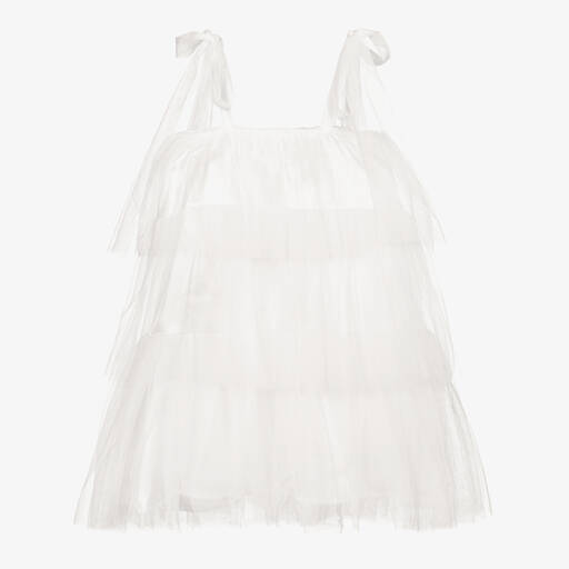 The Tiny Universe-Girls White Tiered Tulle Dress | Childrensalon