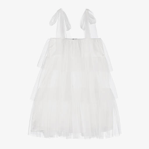 The Tiny Universe-Girls White Tiered Tulle Dress | Childrensalon